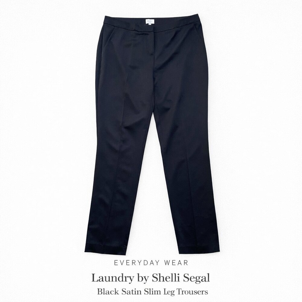 Laundry by Shelli Segal Black Satin Slim Leg Trousers Career Chic 8